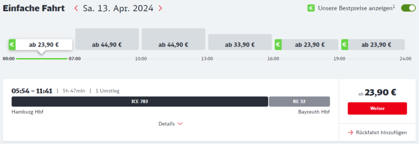 Von Hamburg nach Bayreuth für 23,90€ in 6 Stunden