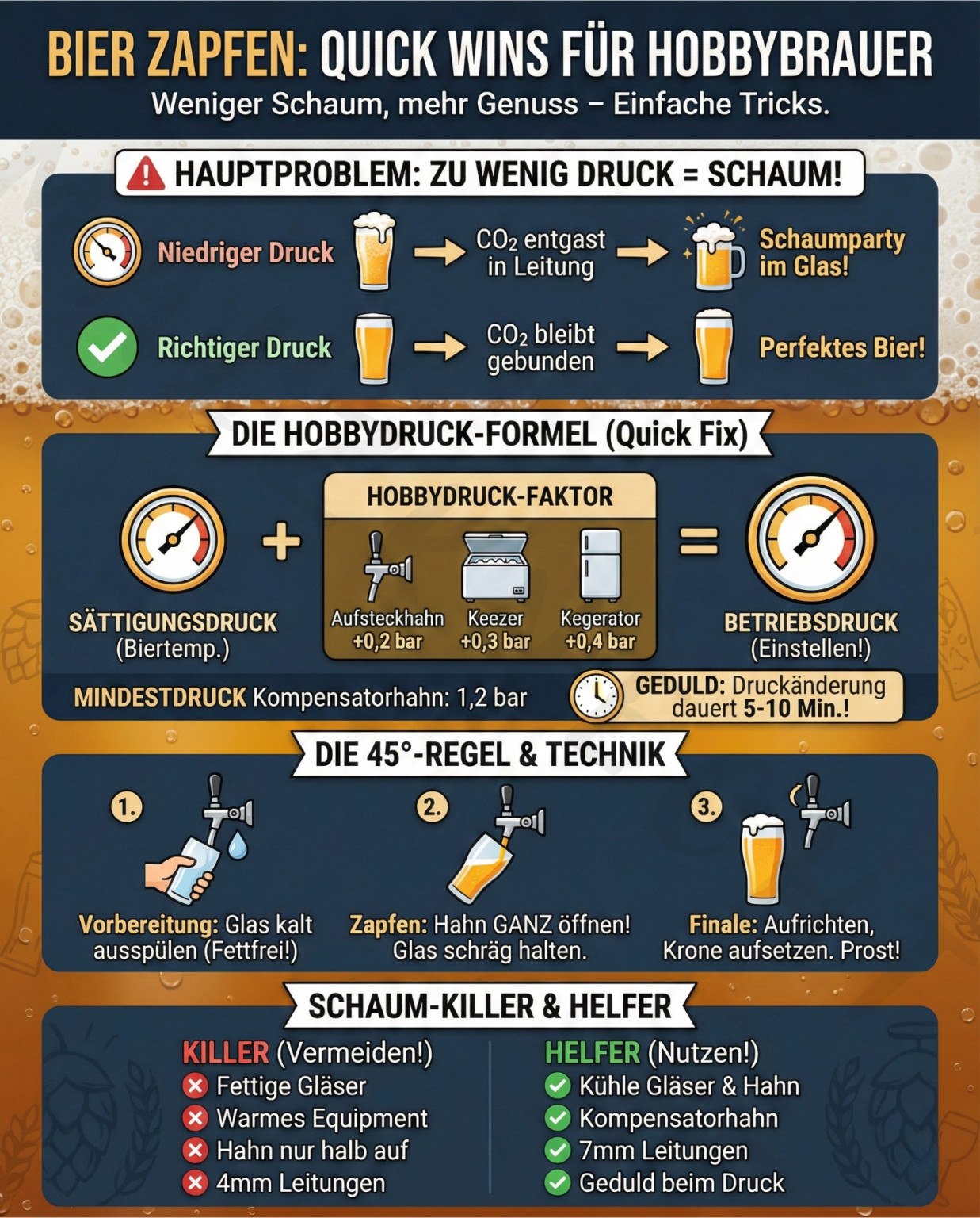 Infografik Bier Zapfen: Quick Wins um Bier schaumfrei zu zapfen