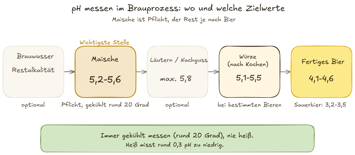 An diesen Stellen wir der pH-Wert beim Brauprozess gemessen
