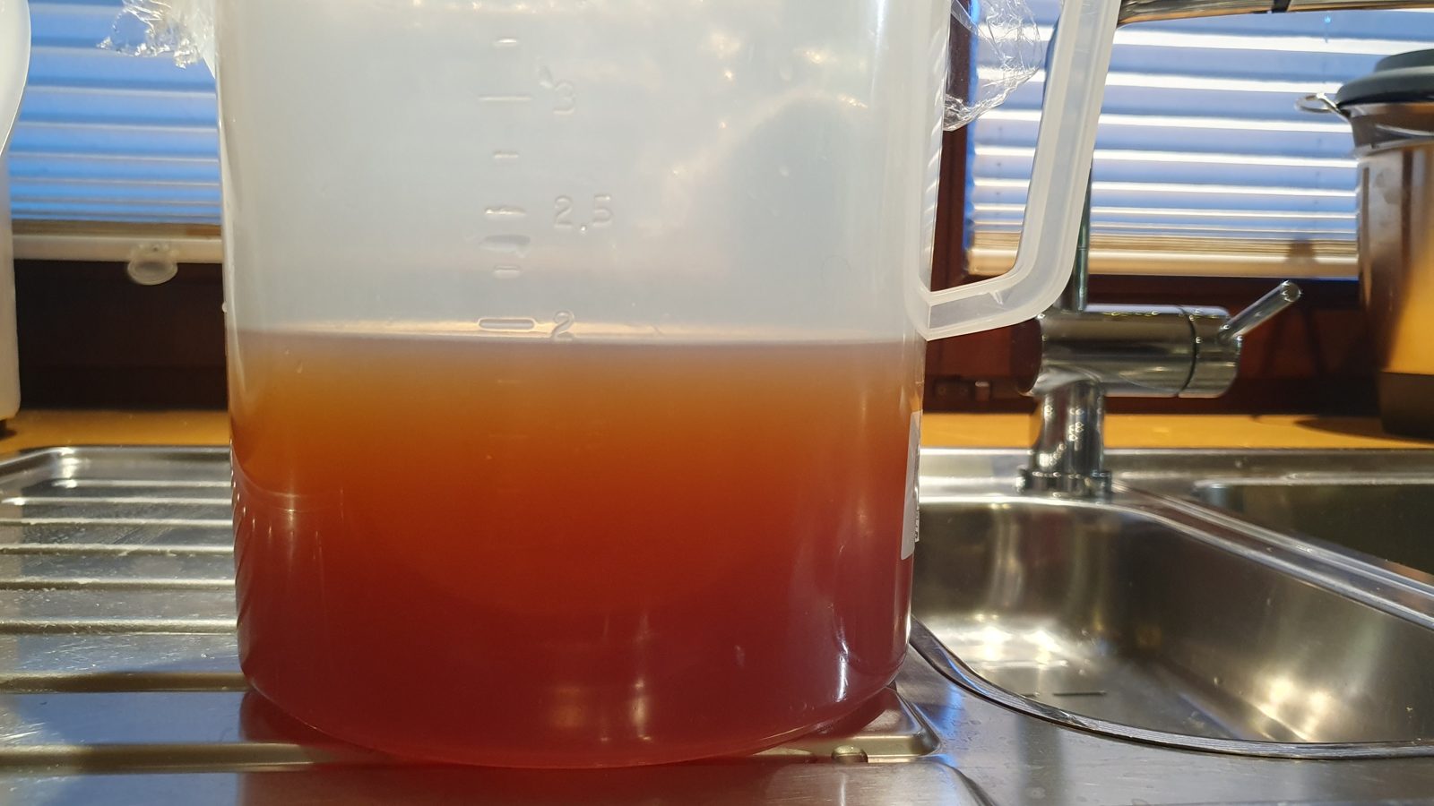 Etwa zwei Liter Würze aus dem Thermomix-Sud im Messbecher